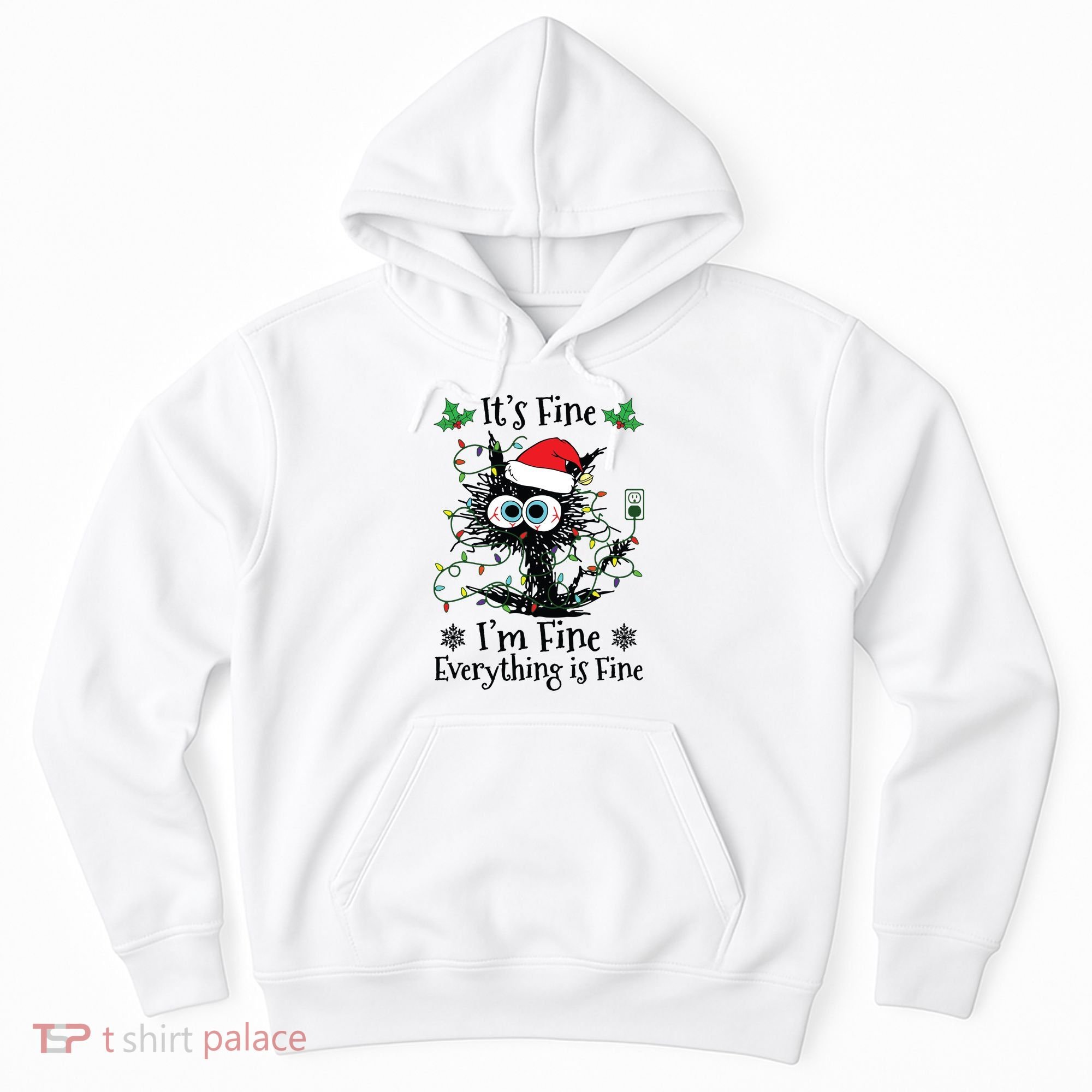 Its Fine Im Fine Everything Is Fine Cat Christmas Lights Hoodie