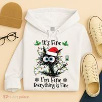 Its Fine Im Fine Everything Is Fine Cat Christmas Lights Hoodie thumb 4