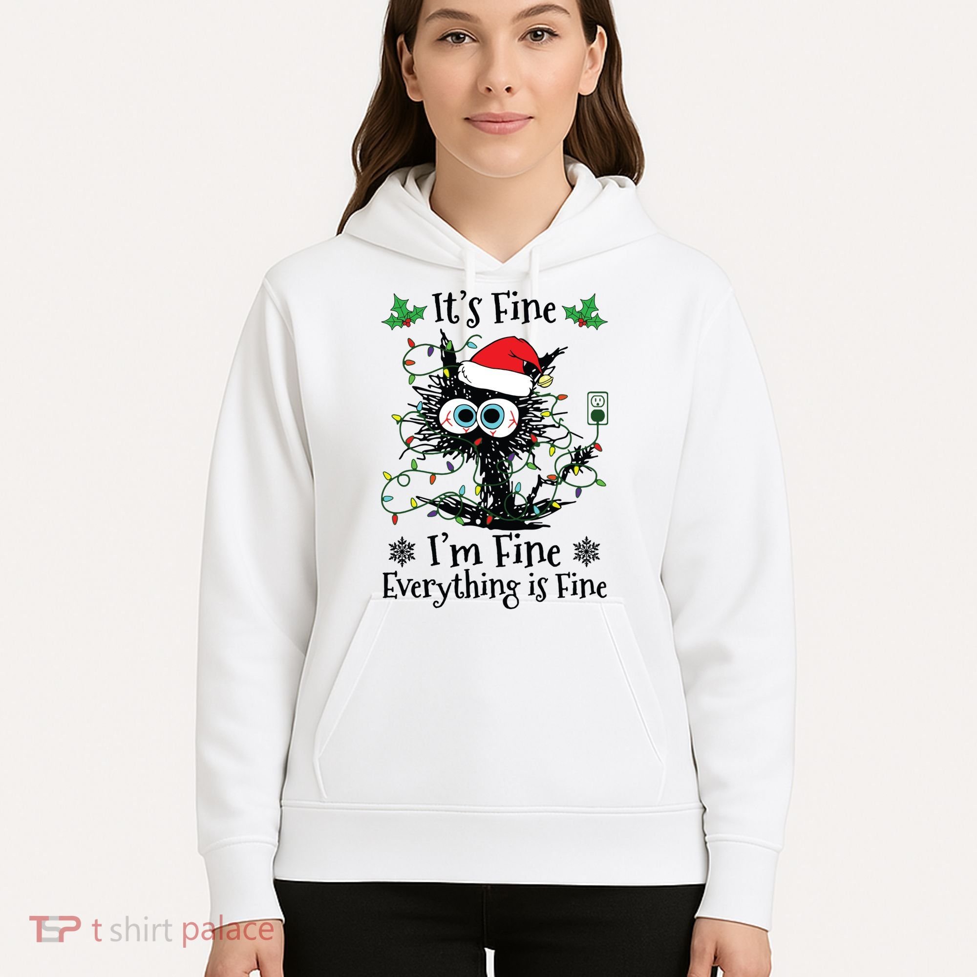 Its Fine Im Fine Everything Is Fine Cat Christmas Lights Hoodie