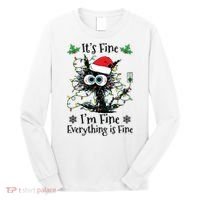 Its Fine Im Fine Everything Is Fine Cat Christmas Lights Long Sleeve Shirt thumb 0