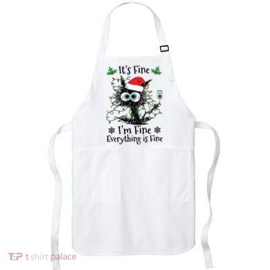 Its Fine Im Fine Everything Is Fine Cat Christmas Lights Apron