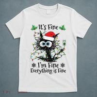 Its Fine Im Fine Everything Is Fine Cat Christmas Lights T-Shirt thumb 5