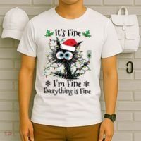 Its Fine Im Fine Everything Is Fine Cat Christmas Lights T-Shirt thumb 6
