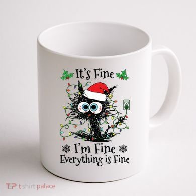 Its Fine Im Fine Everything Is Fine Cat Christmas Lights Coffee Mug back