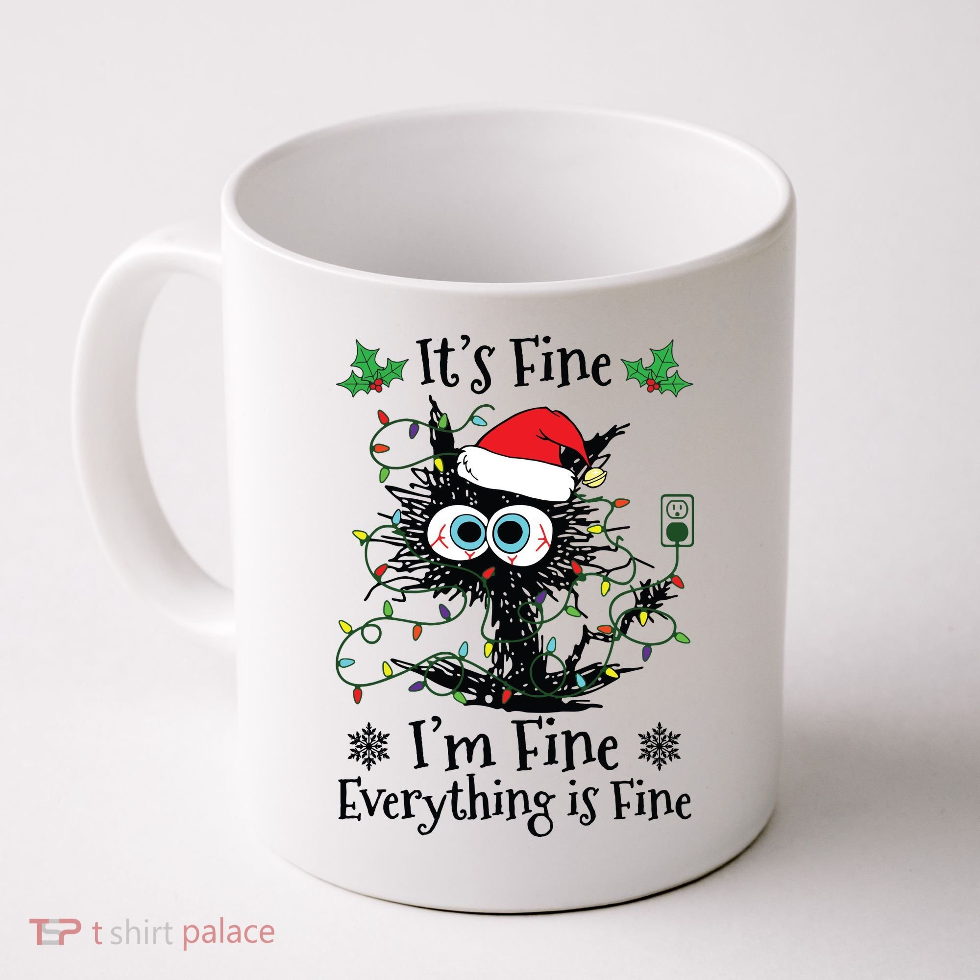 Its Fine Im Fine Everything Is Fine Cat Christmas Lights Coffee Mug
