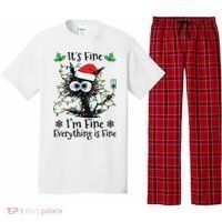 Its Fine Im Fine Everything Is Fine Cat Christmas Lights Pajama Set thumb 0