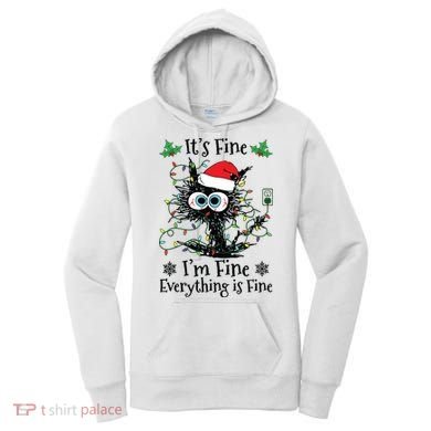 Its Fine Im Fine Everything Is Fine Cat Christmas Lights Women's Hoodie