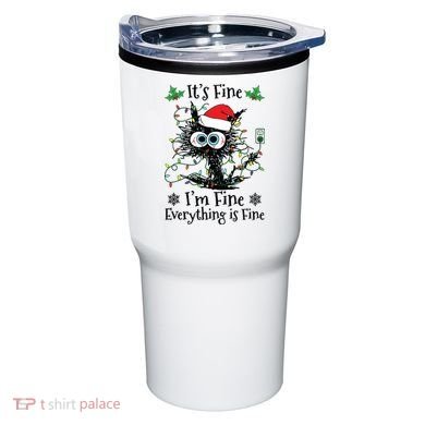 Its Fine Im Fine Everything Is Fine Cat Christmas Lights Tumbler