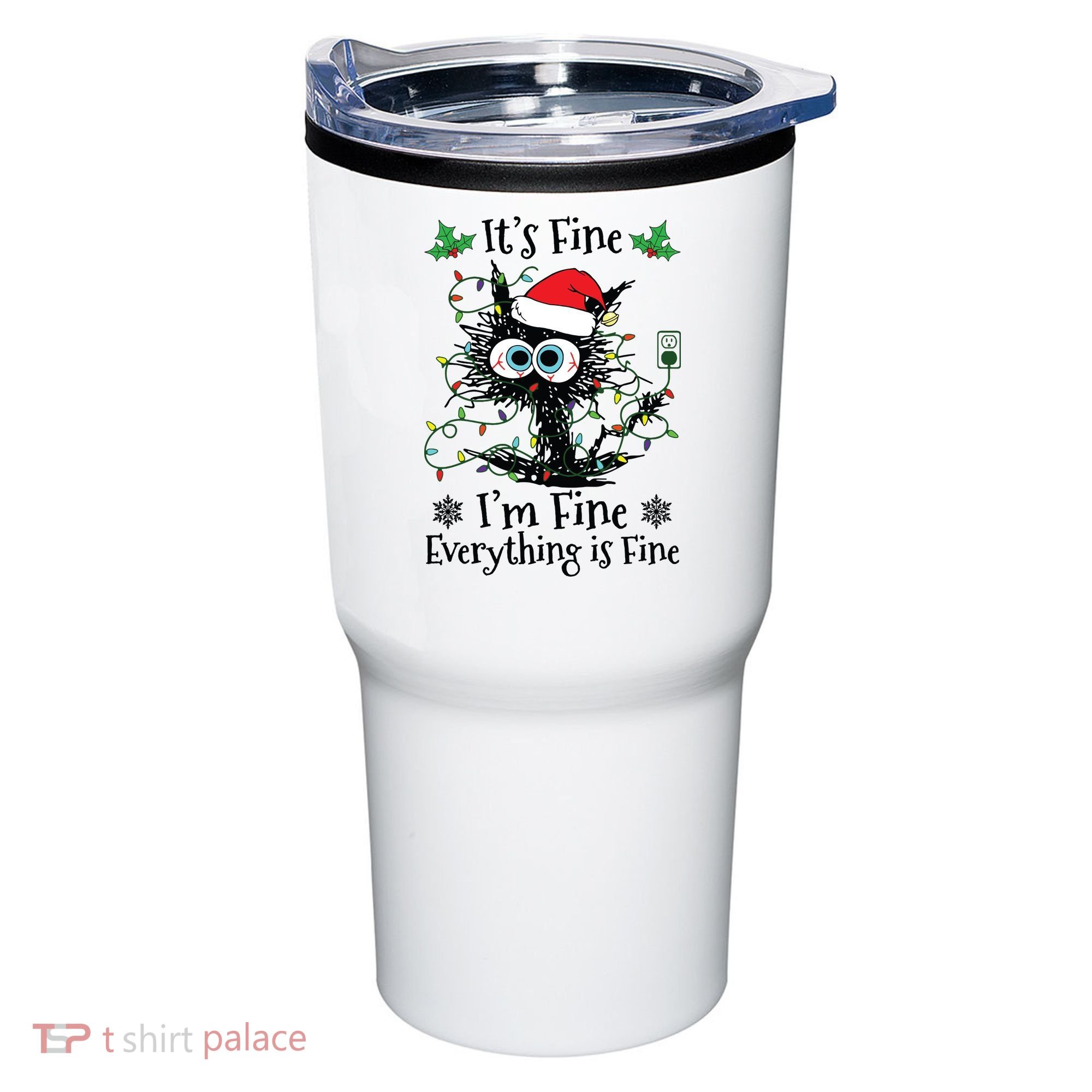 Its Fine Im Fine Everything Is Fine Cat Christmas Lights Tumbler
