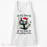 Its Fine Im Fine Everything Is Fine Cat Christmas Lights Women's Tank Top thumb 0