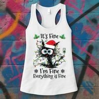 Its Fine Im Fine Everything Is Fine Cat Christmas Lights Women's Tank Top thumb 3