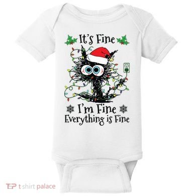 Its Fine Im Fine Everything Is Fine Cat Christmas Lights Baby Bodysuit