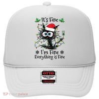 Its Fine Im Fine Everything Is Fine Cat Christmas Lights Hat thumb 0