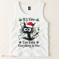 Its Fine Im Fine Everything Is Fine Cat Christmas Lights Tank Top thumb 2