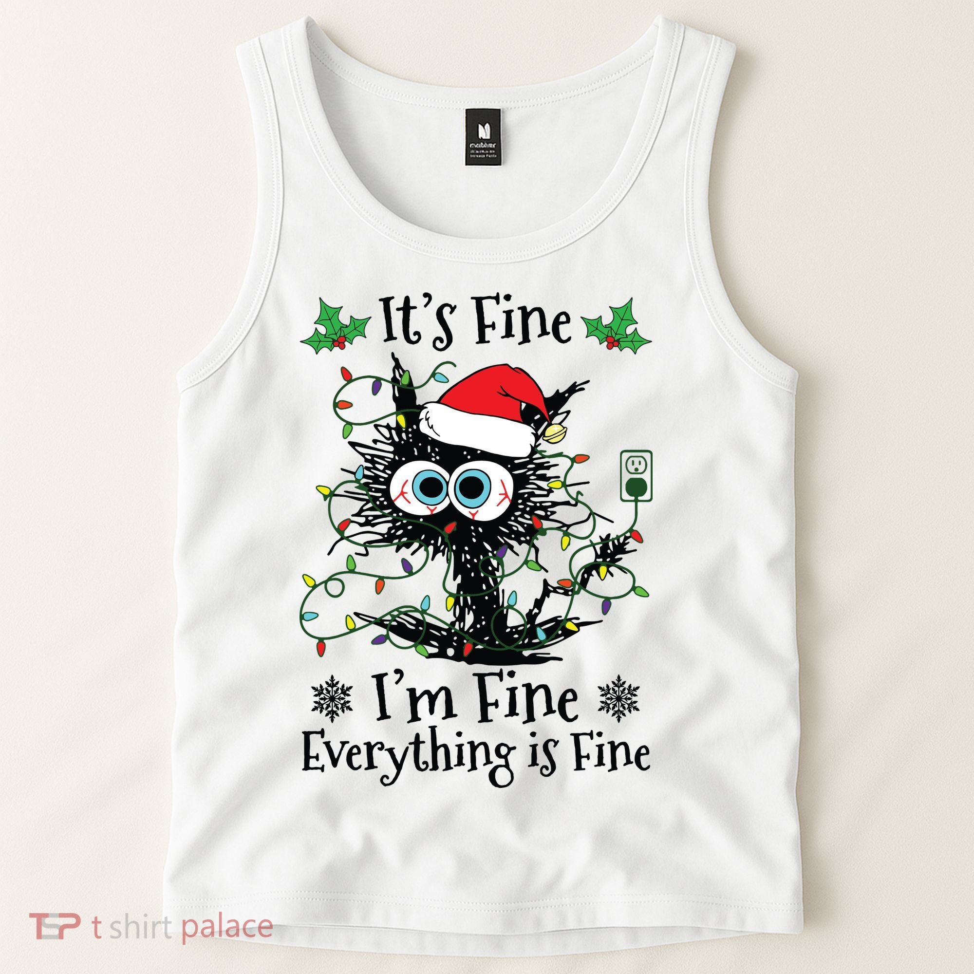 Its Fine Im Fine Everything Is Fine Cat Christmas Lights Tank Top