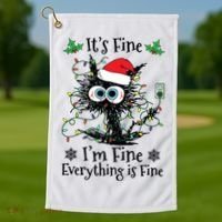 Its Fine Im Fine Everything Is Fine Cat Christmas Lights Golf Towel thumb 1