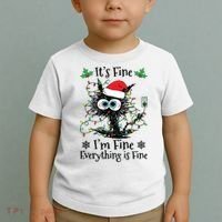 Its Fine Im Fine Everything Is Fine Cat Christmas Lights Toddler T-Shirt thumb 2