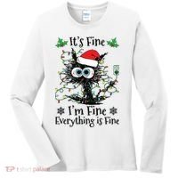 Its Fine Im Fine Everything Is Fine Cat Christmas Lights Women's Long Sleeve Shirt thumb 0