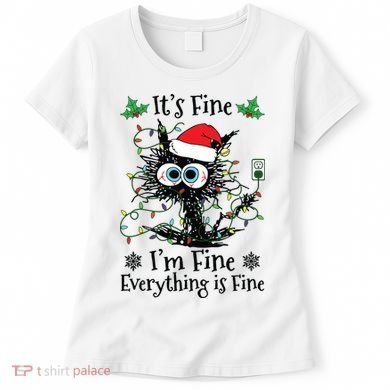 Its Fine Im Fine Everything Is Fine Cat Christmas Lights Women's T-Shirt