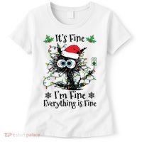 Its Fine Im Fine Everything Is Fine Cat Christmas Lights Women's T-Shirt thumb 0