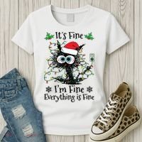 Its Fine Im Fine Everything Is Fine Cat Christmas Lights Women's T-Shirt thumb 3