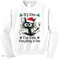 Its Fine Im Fine Everything Is Fine Cat Christmas Lights Kids Sweatshirt thumb 0