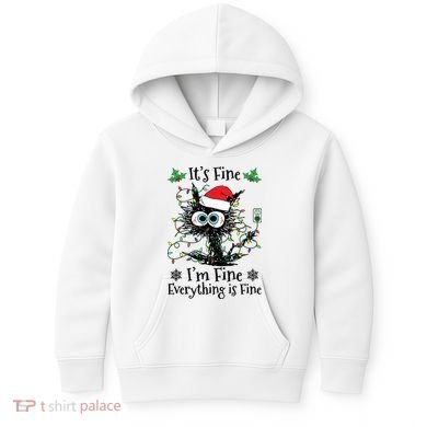 Its Fine Im Fine Everything Is Fine Cat Christmas Lights Kids Hoodie