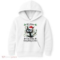 Its Fine Im Fine Everything Is Fine Cat Christmas Lights Kids Hoodie thumb 0