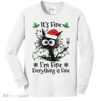 Its Fine Im Fine Everything Is Fine Cat Christmas Lights Kids Long Sleeve Shirt thumb 0