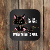Its Fine Im Fine Everything Is Funny Cat Christmas Coaster thumb 0