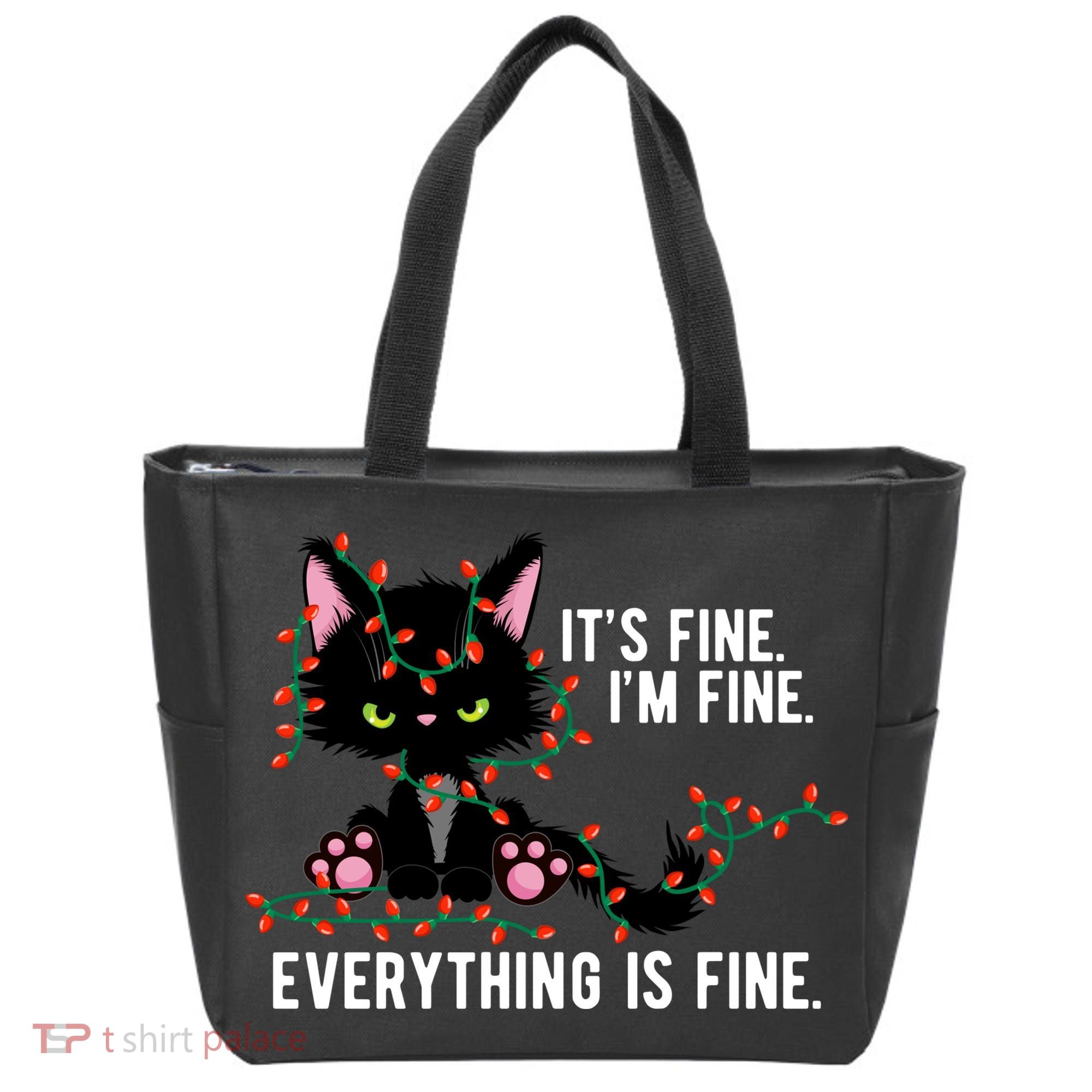 Its Fine Im Fine Everything Is Funny Cat Christmas Tote Bag