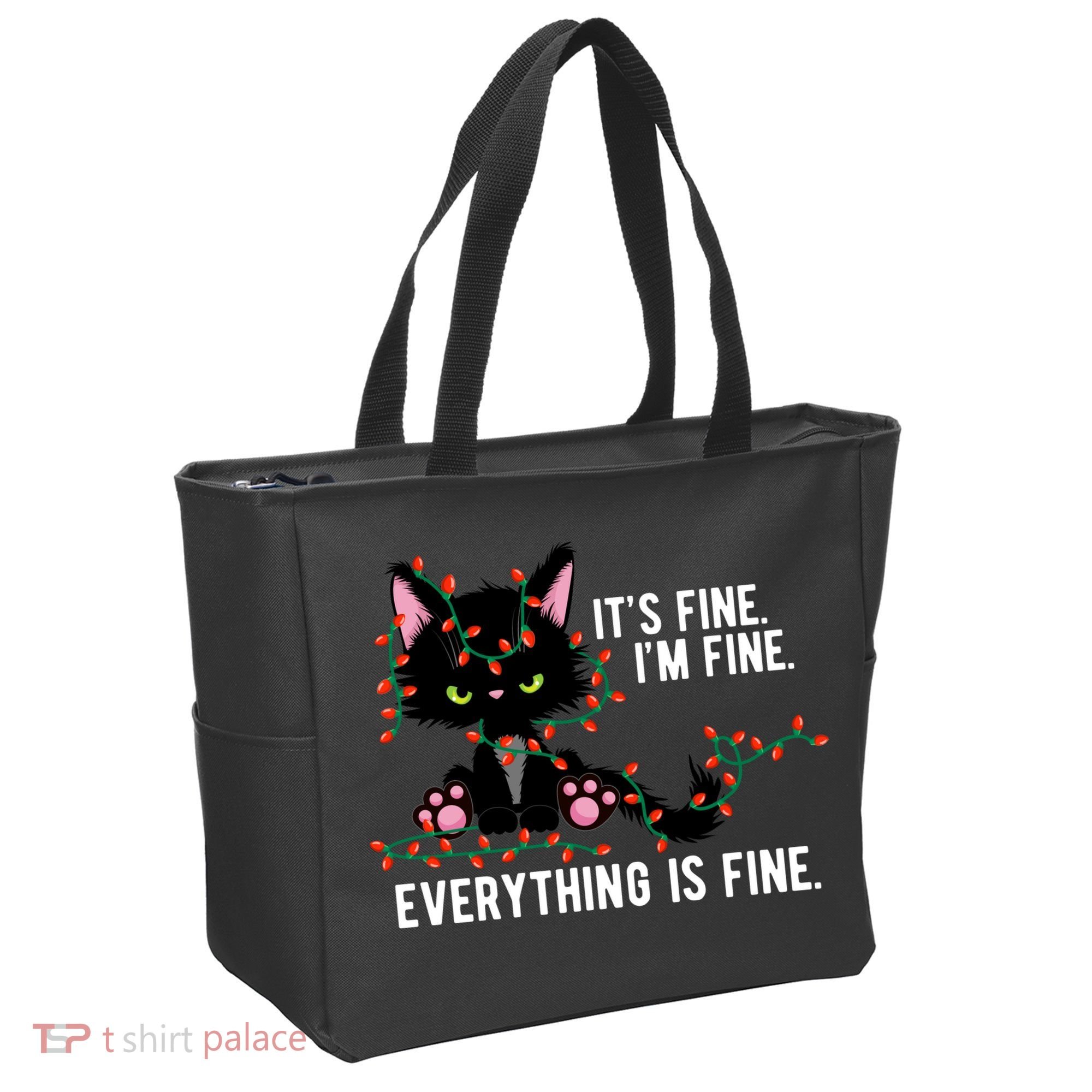 Its Fine Im Fine Everything Is Funny Cat Christmas Tote Bag