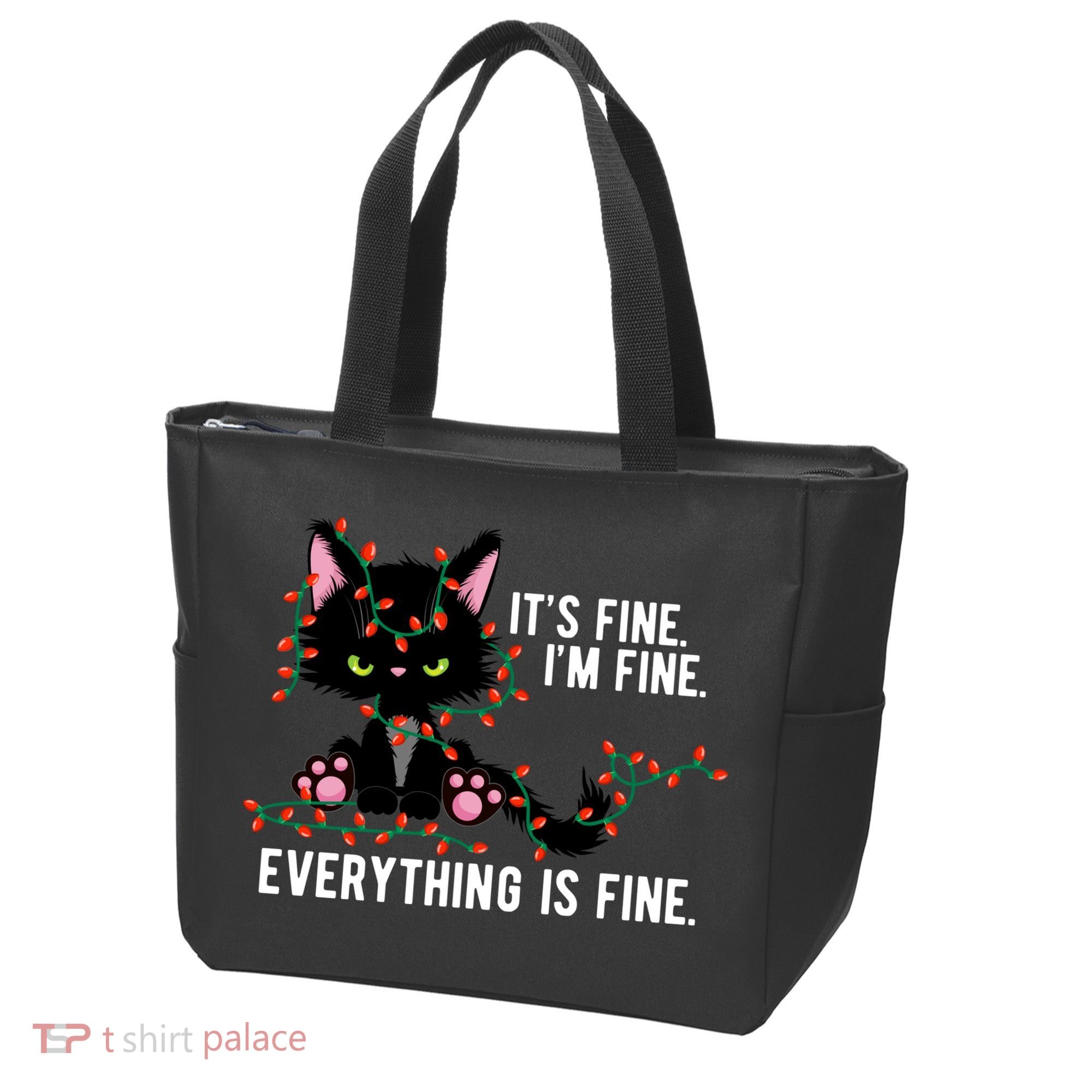 Its Fine Im Fine Everything Is Funny Cat Christmas Tote Bag