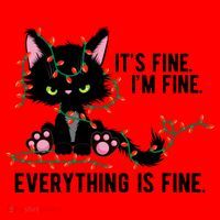 Its Fine Im Fine Everything Is Funny Cat Christmas Santa Hat thumb 1