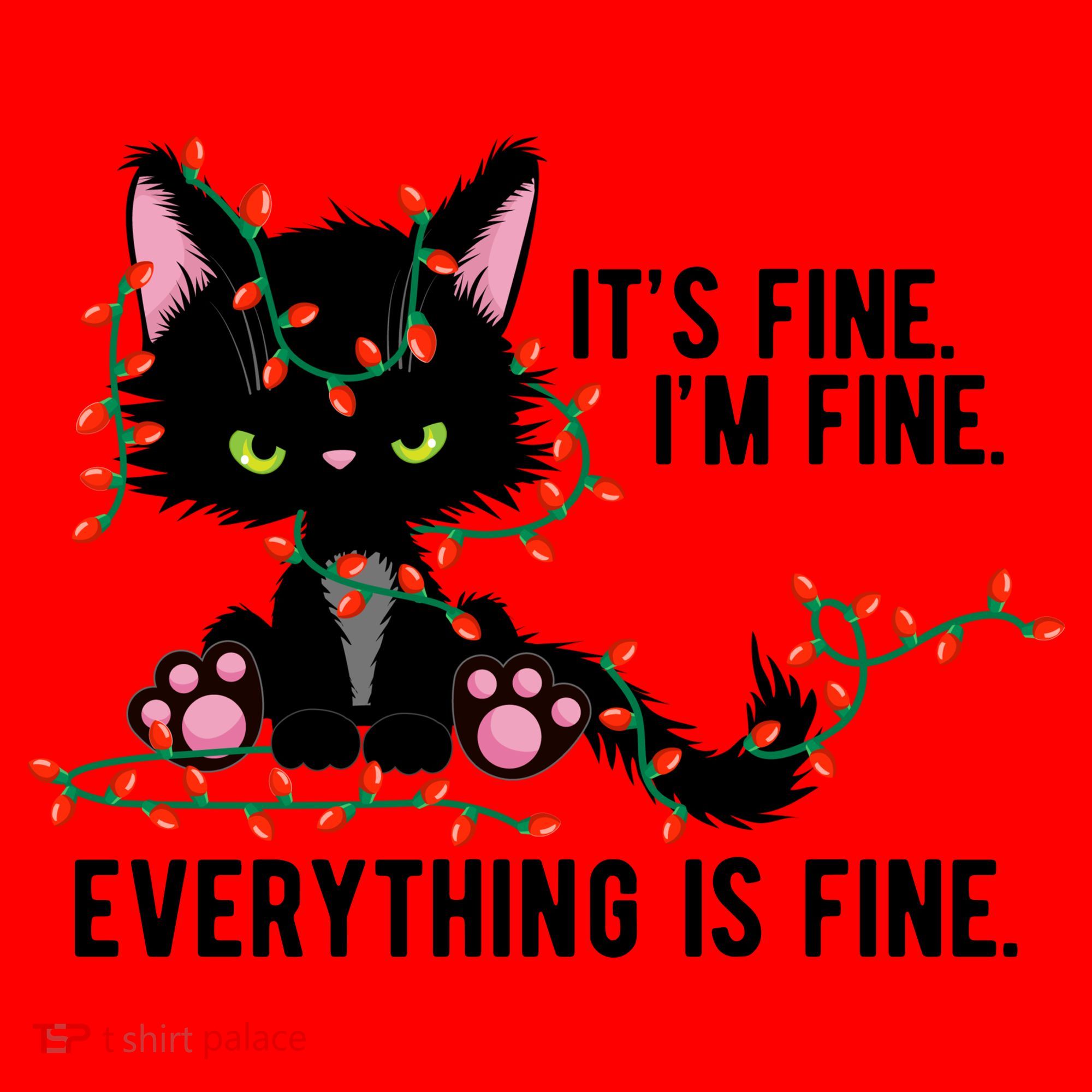Its Fine Im Fine Everything Is Funny Cat Christmas Santa Hat