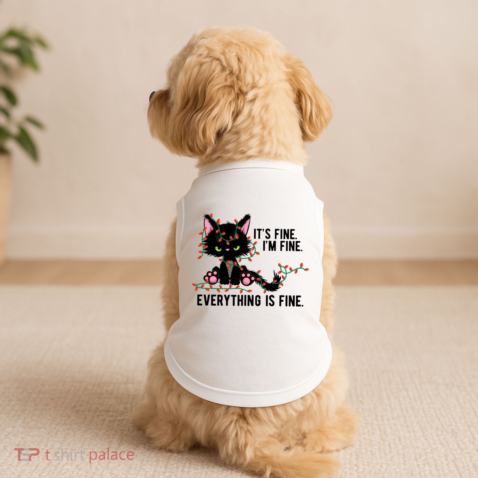 Its Fine Im Fine Everything Is Funny Cat Christmas Doggie Tank