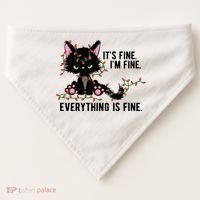 Its Fine Im Fine Everything Is Funny Cat Christmas USA-Made Doggie Bandana thumb 0
