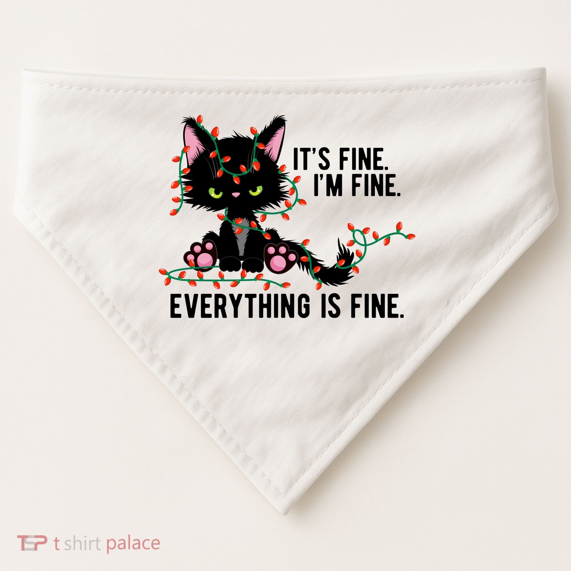 Its Fine Im Fine Everything Is Funny Cat Christmas USA-Made Doggie Bandana