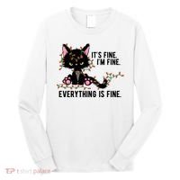 Its Fine Im Fine Everything Is Funny Cat Christmas Long Sleeve Shirt thumb 0
