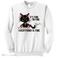 Its Fine Im Fine Everything Is Funny Cat Christmas Sweatshirt thumb 0