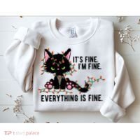 Its Fine Im Fine Everything Is Funny Cat Christmas Sweatshirt thumb 2