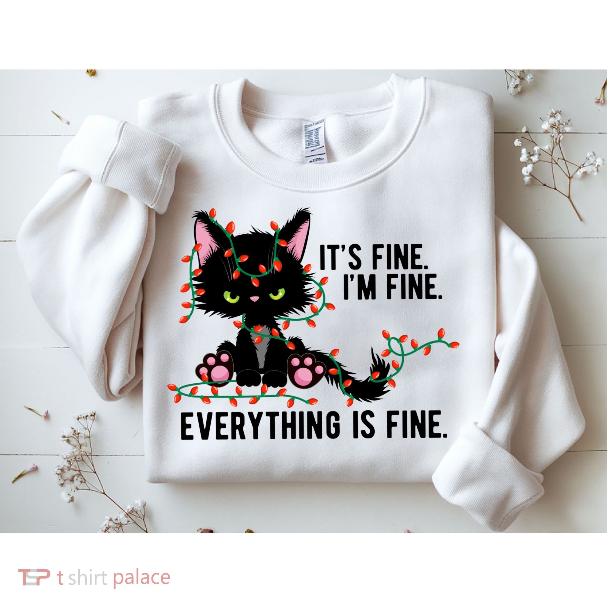 Its Fine Im Fine Everything Is Funny Cat Christmas Sweatshirt