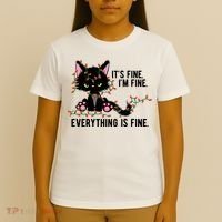 Its Fine Im Fine Everything Is Funny Cat Christmas T-Shirt thumb 4