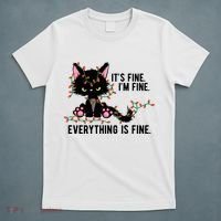 Its Fine Im Fine Everything Is Funny Cat Christmas T-Shirt thumb 5