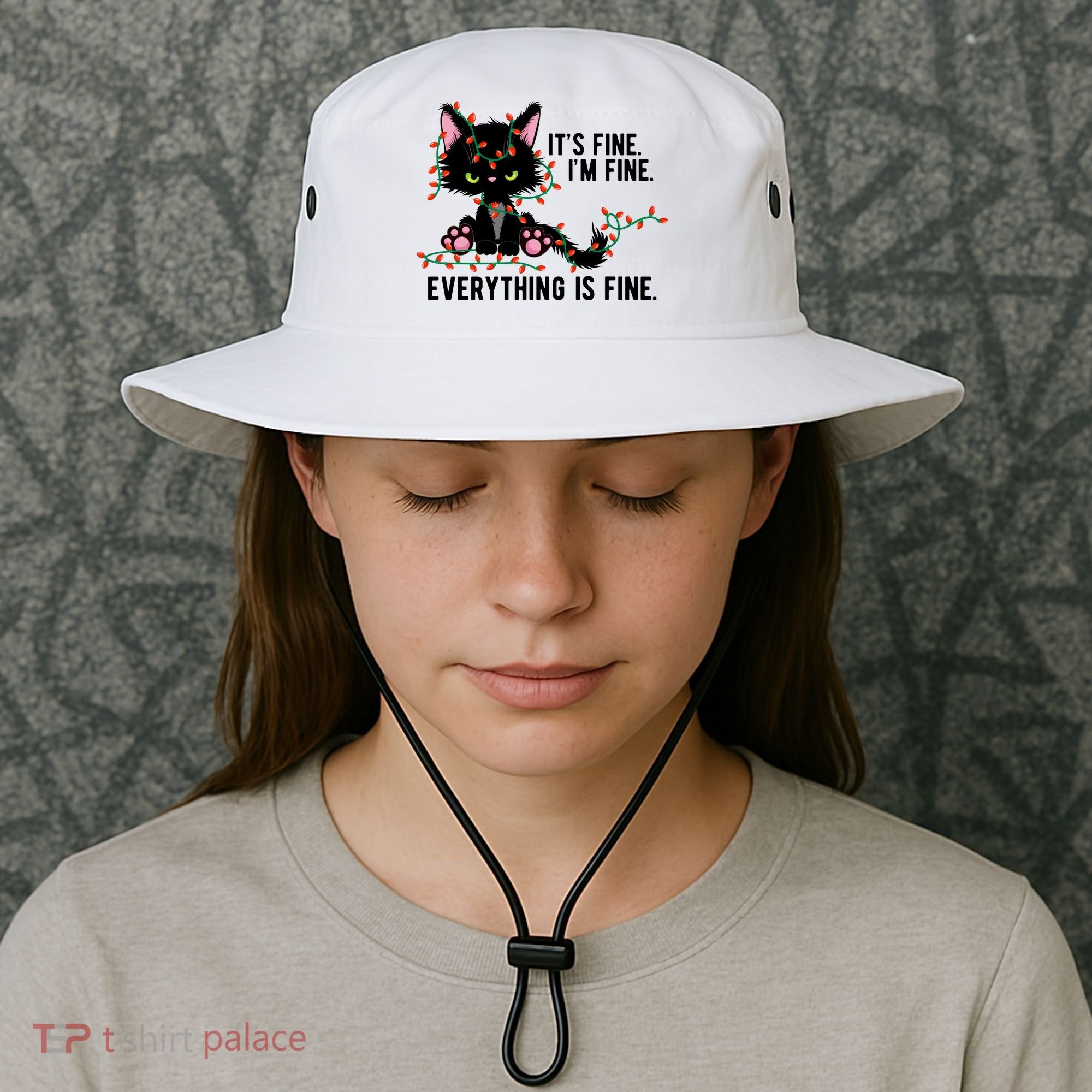 Its Fine Im Fine Everything Is Funny Cat Christmas Bucket Hat