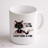 Its Fine Im Fine Everything Is Funny Cat Christmas Coffee Mug thumb 1