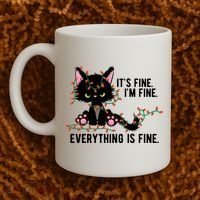 Its Fine Im Fine Everything Is Funny Cat Christmas Coffee Mug thumb 2