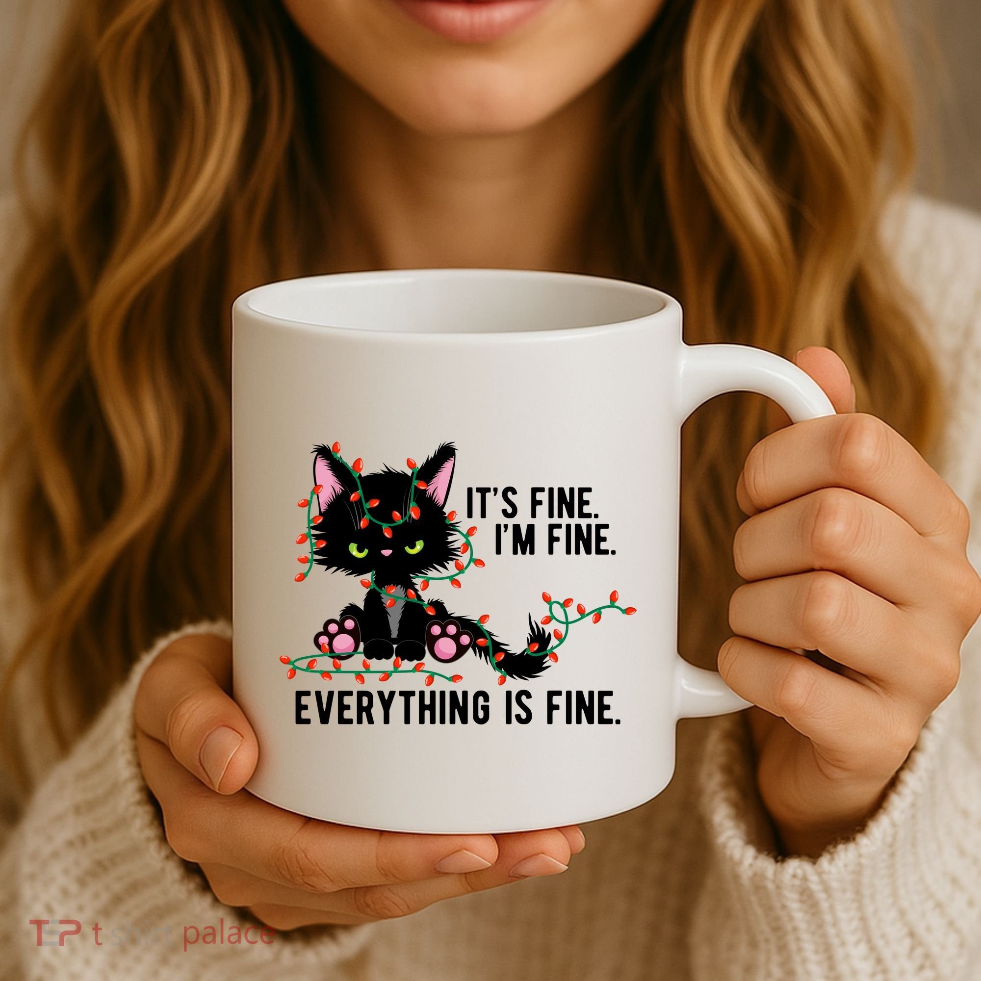 Its Fine Im Fine Everything Is Funny Cat Christmas Coffee Mug