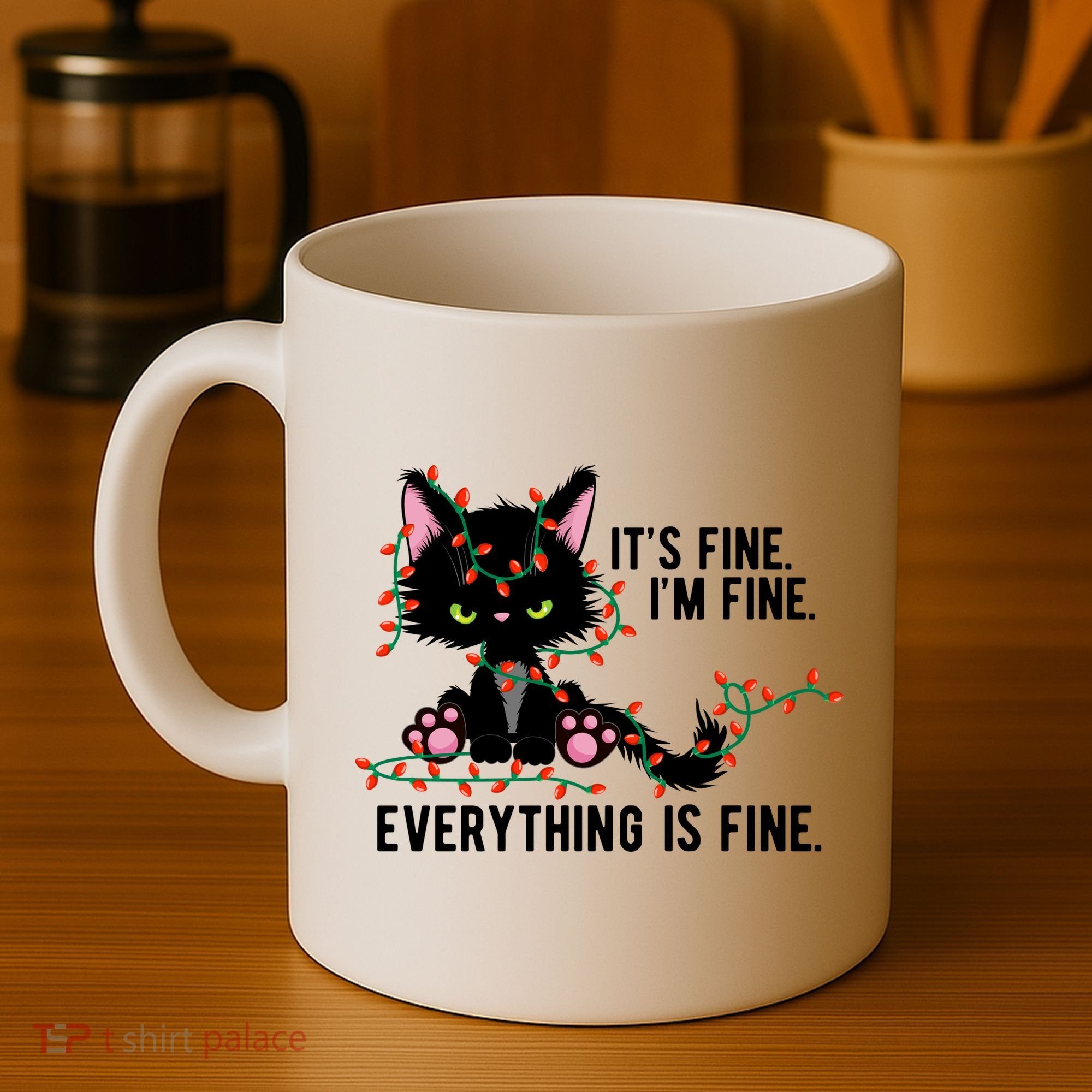 Its Fine Im Fine Everything Is Funny Cat Christmas Coffee Mug