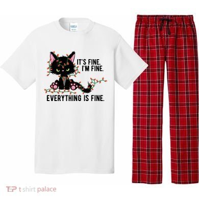 Its Fine Im Fine Everything Is Funny Cat Christmas Pajama Set